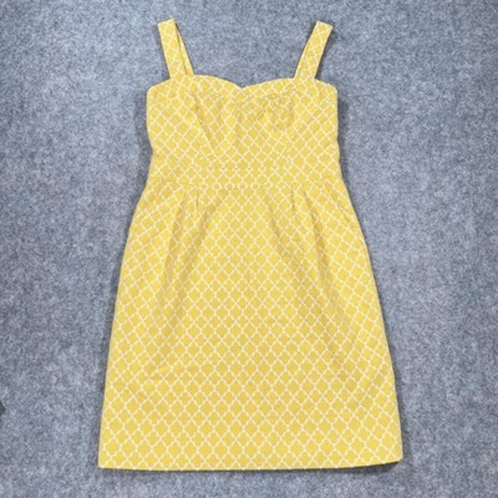 Kate Spade New York Dress Womens L Yellow Cotton Geometric Sweetheart Sundress